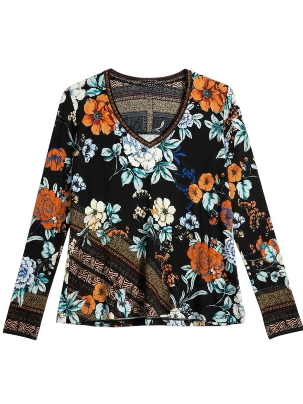 Johnny Was Golden Spring Favorite Long Sleeve Tee Size Small Floral Bamboo